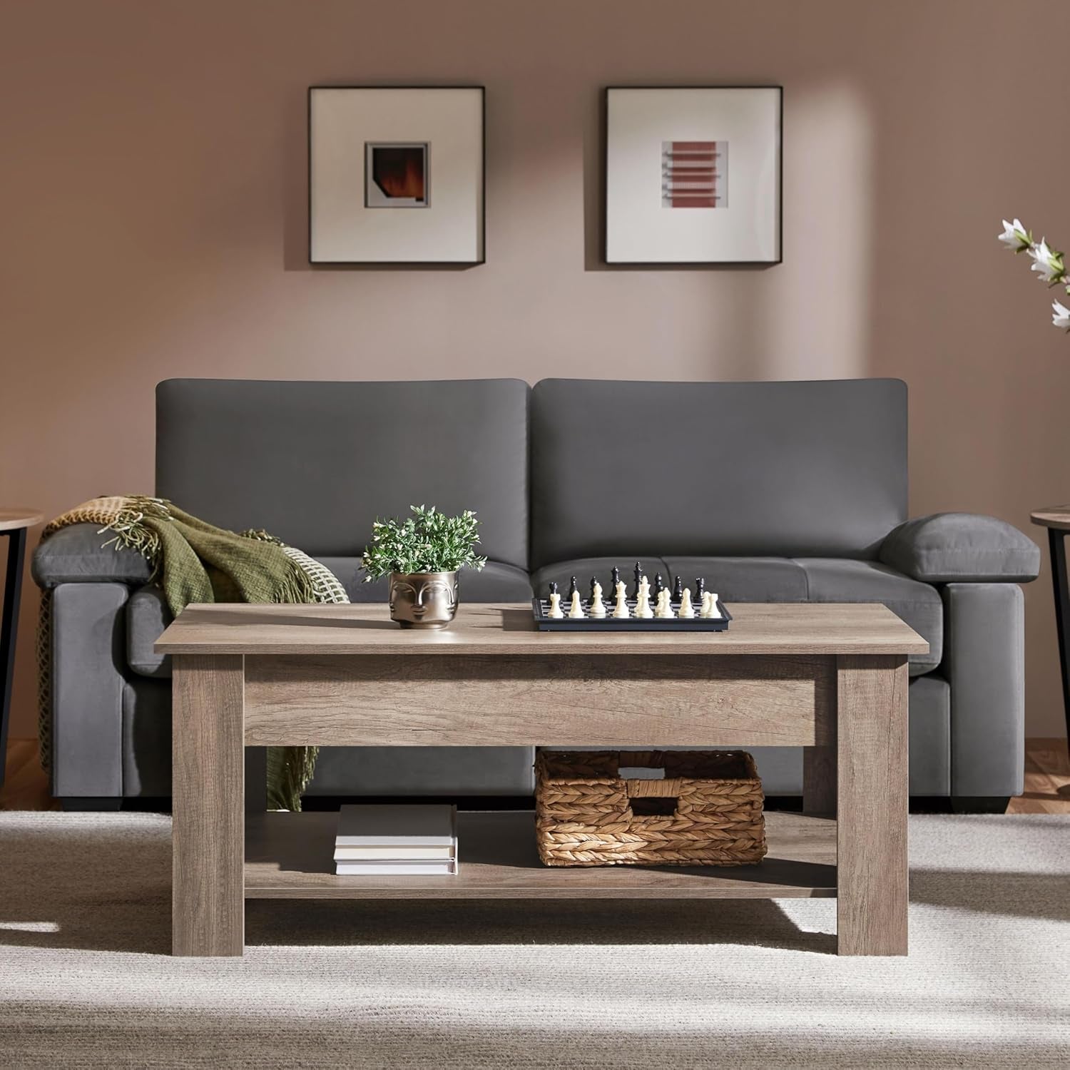 Lift Top Coffee Table With Hidden Compartment Grey-3