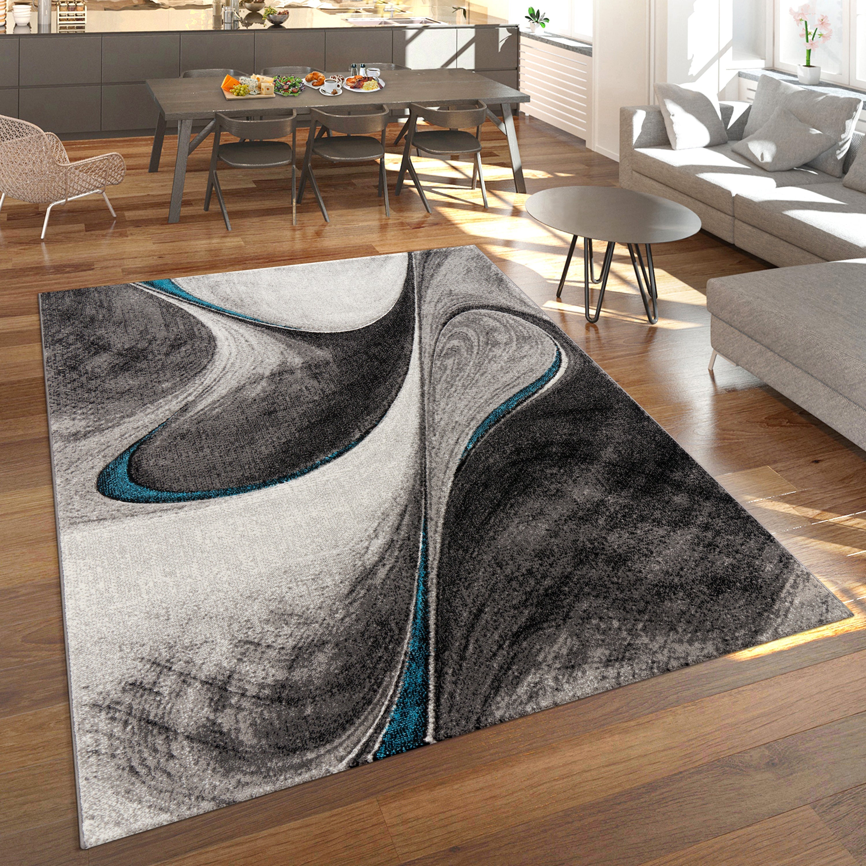 Modern Living Room Rug Brilliance Abstract Design - Grey Blue-0